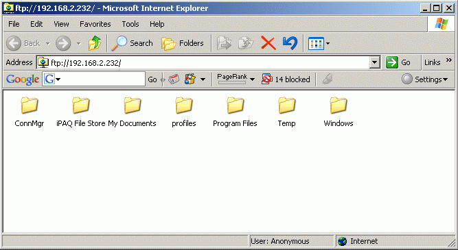 A PC using Internet Explorer display files on a Windows Mobile device