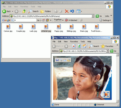 A click in Internet Explorer on a picture file on the PDA
