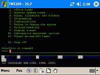 Mocha TN5250 for Windows Mobile running on an IPAQ in landscape mode